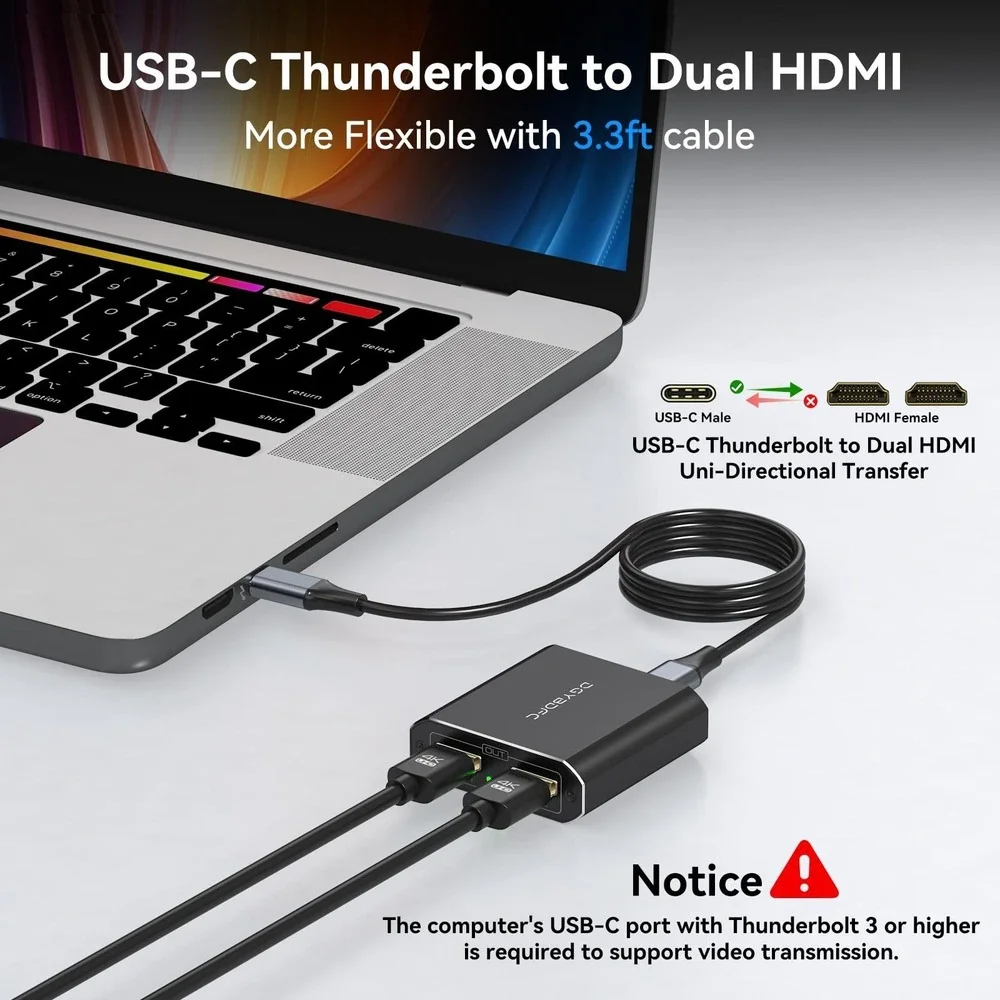 DGYBDFC USB-C to Dual HDMI 4K 60Hz Converter Tech Accessory Gadget New